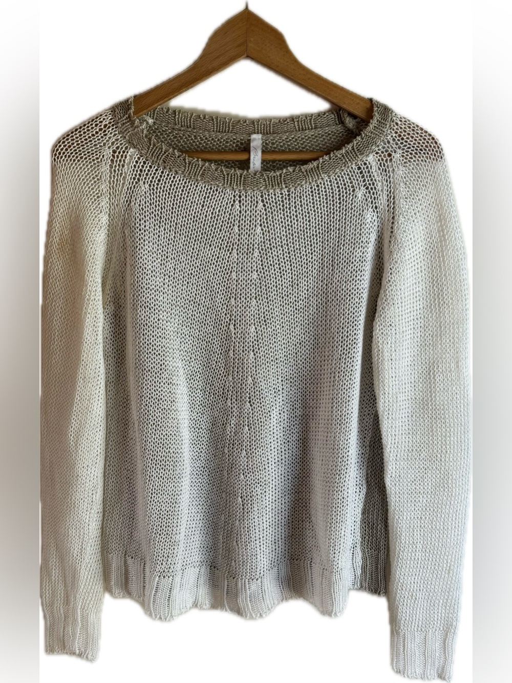 Brebis Noir Made in Italy 100% Linen Two-Tone Crewneck Open Knit Sweater